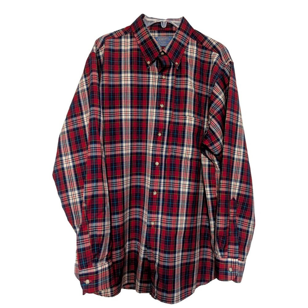 VTG Pendleton Men's XL Long Sleeve Shirt Red Plaid Virgin Wool Made in USA Flaw